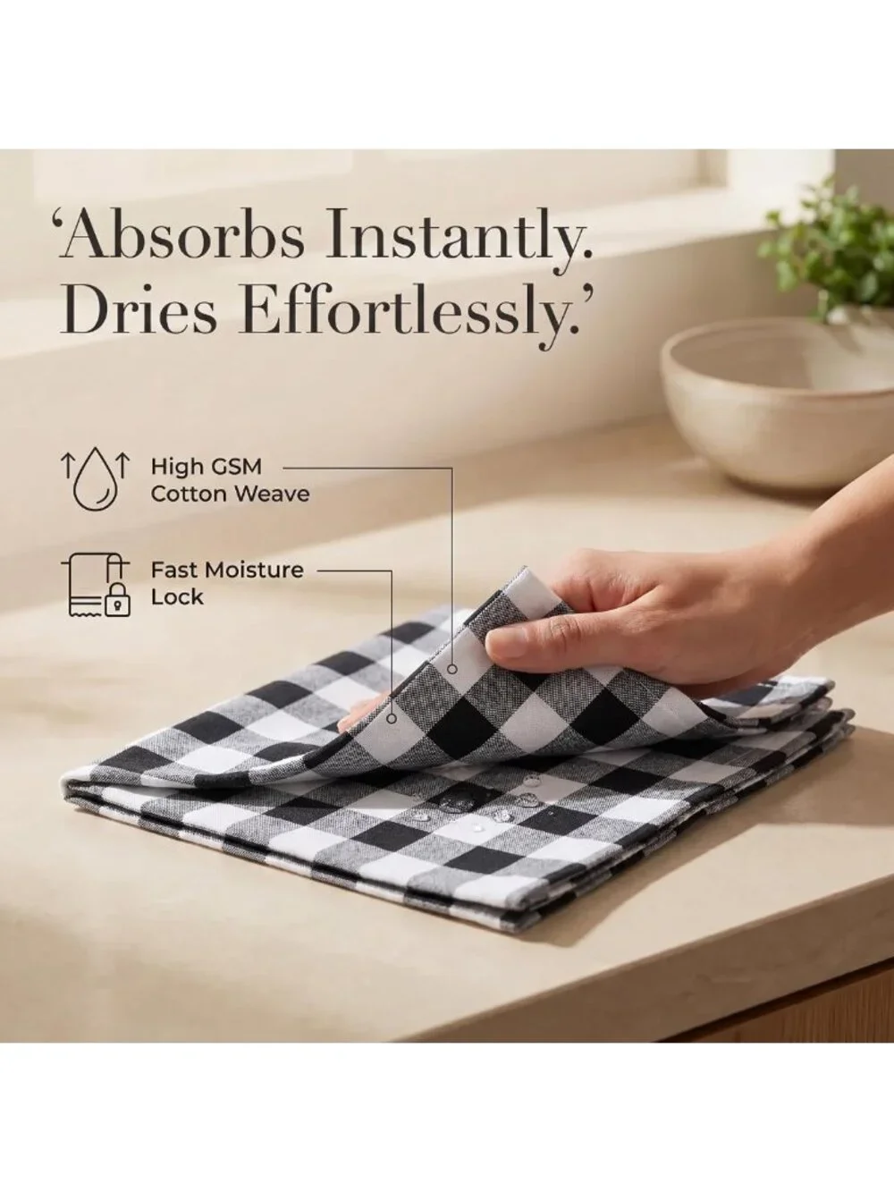 Stylish Cotton Cloth Napkins 20x20 (Set of 12) - Black Checkered Design